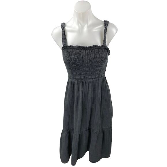 Gap Black Sleeveless Ruffle Smocked Square Neck Fit & Flare Mini Dress Size XS - Picture 1 of 4